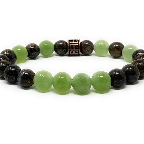 Peridot and Bronzite Bracelet - Peridot Bracelet Men - Mens Peridot Bracelet - August Birthstone Bracelet - August Bracelet