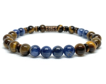 Kyanite and Tiger Eye Bracelet - Mens Kyanite Bracelet - Kyanite Bracelet for Men - Mens Beaded Bracelet - Beaded Bracelet Men