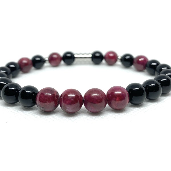 Ruby and Onyx Bracelet - Mens Ruby Bracelet - Ruby Bracelet for Men - July Birthstone Bracelet for Men - July Birthday