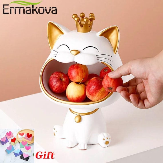 Ermakova Lucky Cat Resin Figurine: Tabletop Sundries Storage Box, Modern Living Room Decor