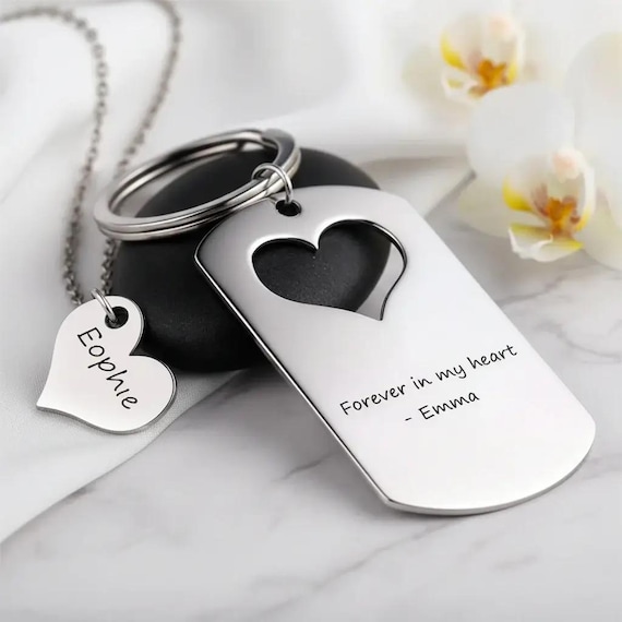 Custom Engraved Mother Daughter Keychain and Necklace Set