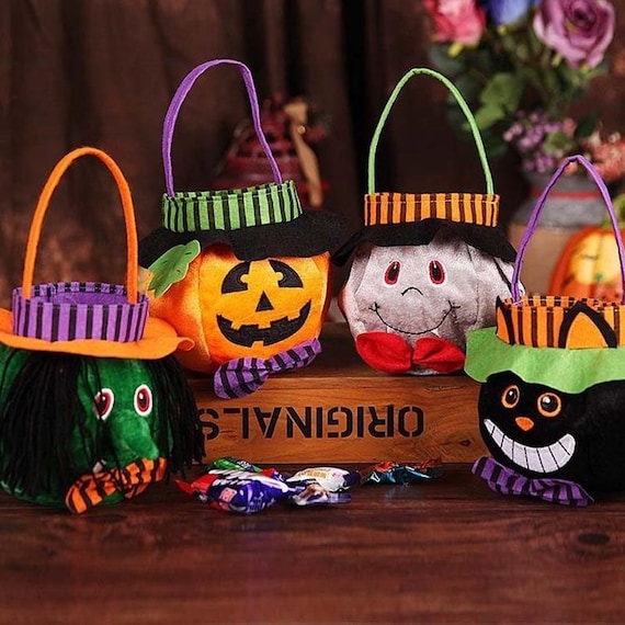 Halloween Candy Bag: Pumpkin, Witch, Cat Designs – Velvet Treat Basket