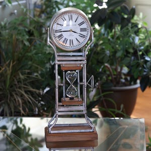 Metal Vintage Clock and Rotating Fillable Keepsake Memorial Hourglass Cremains Urn For Loved One