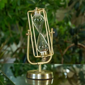 Fillable Wedding Unity Sand Ceremony Hourglass - Brass Rotating Rectangle Brass with Empty Globe