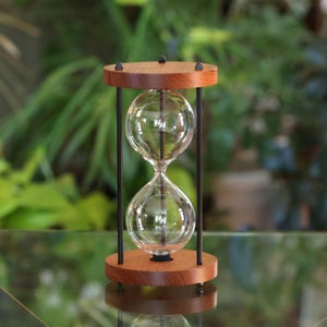 Figured Mahogany and Black Metal Fillable Urn Hourglass Memorial Keepsake for Human or Pet Cremains