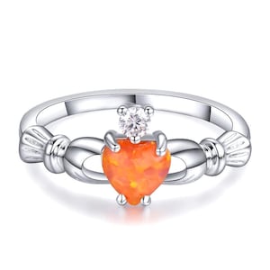 Silver Irish Claddagh Ring Fire Opal and Diamonds