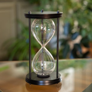 Round Black Wood and Metal Fillable Hourglass