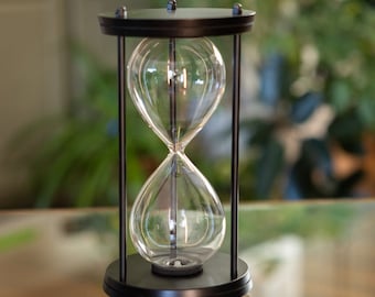 Round Black Wood and Metal Fillable Hourglass