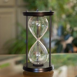 Round Black Wood and Metal Urn Fillable Hourglass