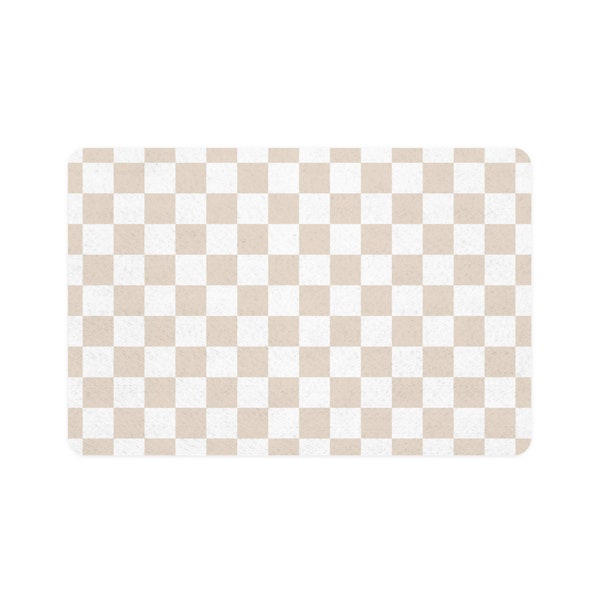 Beige Checkerboard Pet Food Mat, Neutral Aesthetic Pet Food Mat, Neutral Checkers Dog Bowl Mat, Aesthetic Pet Accessories, Dog Bowl Mats