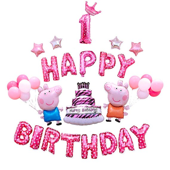 Cutetrees Peppa Cochon Rose Theme 1er Anniversaire Ballons Etsy