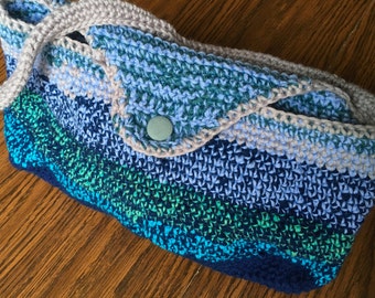 Blue Gray Crocheted Bag -Hand Stitched Cell Phone Handbag - USA Made Woman’s Gift