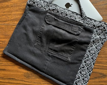 Upcycled MacBook Air Laptop Carrying Bag - Padded Device Tech Fabric Tote Case with Handles and Pockets