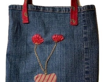 Handmade Valentine Tote Bag - Eco-Friendly Upcycled USA Made Shopping Handbag