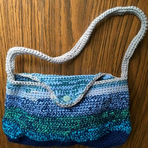 Blue Gray Crocheted Bag Hand Stitched Cell Phone Handbag USA Made Womans Gift image 4