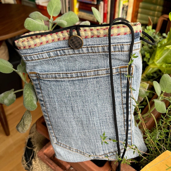 Upcycled Denim Phone Carry Bag - USA Made Woman’s Small Purse