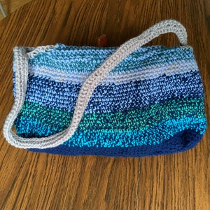 Blue Gray Crocheted Bag Hand Stitched Cell Phone Handbag USA Made Womans Gift image 5