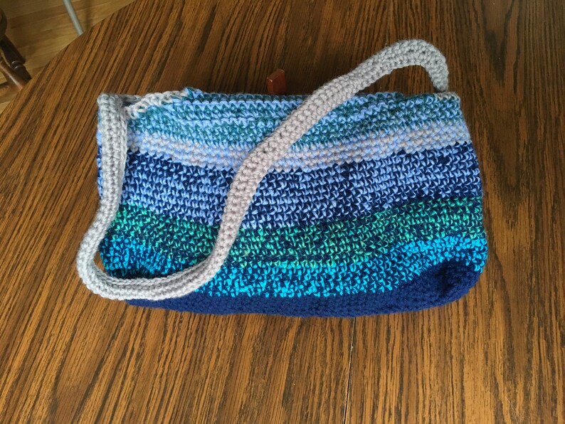 Blue Gray Crocheted Bag Hand Stitched Cell Phone Handbag USA Made Womans Gift image 5