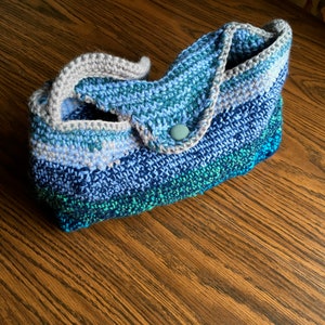 Blue Gray Crocheted Bag Hand Stitched Cell Phone Handbag USA Made Womans Gift image 6