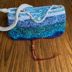 Blue Gray Crocheted Bag Hand Stitched Cell Phone Handbag USA Made Womans Gift image 3