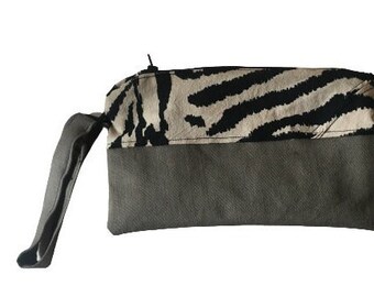 Upcycled Zippered Cell Phone Wallet Wristlet - Animal Print Personal Fabric Phone Case with card Pockets