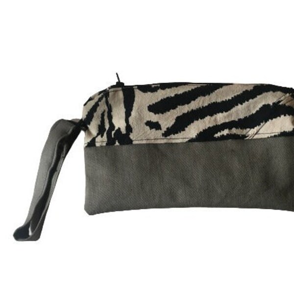 Upcycled Zippered Cell Phone Wallet Wristlet - Animal Print Personal Fabric Phone Case with card Pockets