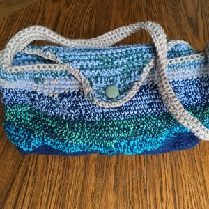 Blue Gray Crocheted Bag Hand Stitched Cell Phone Handbag USA Made Womans Gift image 2