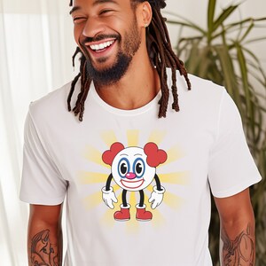 Clowncore, Weirdcore, Kidscore shirt feature a sunburst with a clown cartoon
