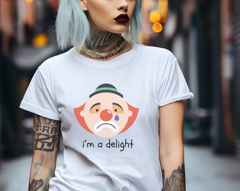 Sad Clown Shirt, I'm a Delight T-Shirt, Depressed Crying Clown, Clowncore Clothing, Kidcore Clothes, Weirdcore Shirt, Gen Z tee, Quirky gift