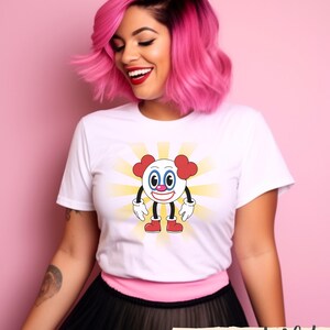Clowncore, Weirdcore, Kidscore shirt feature a sunburst with a clown cartoon