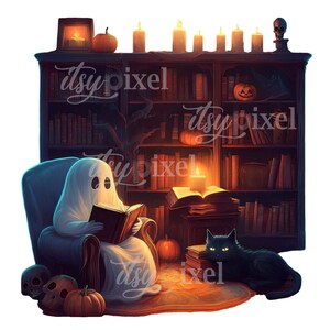 Halloween Book Lover Library Reading Reader PNG Funny Instant Digital Download, Transparent Sublimation Clipart Design Print