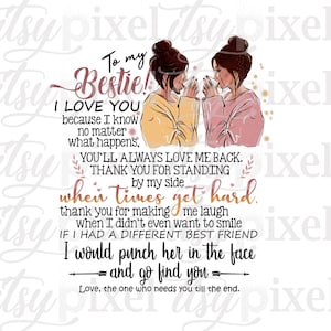 Para minha melhor amiga Duas morenas PNG Download digital instantâneo, Design de clipart de sublimação transparente para impressão Melhor amiga