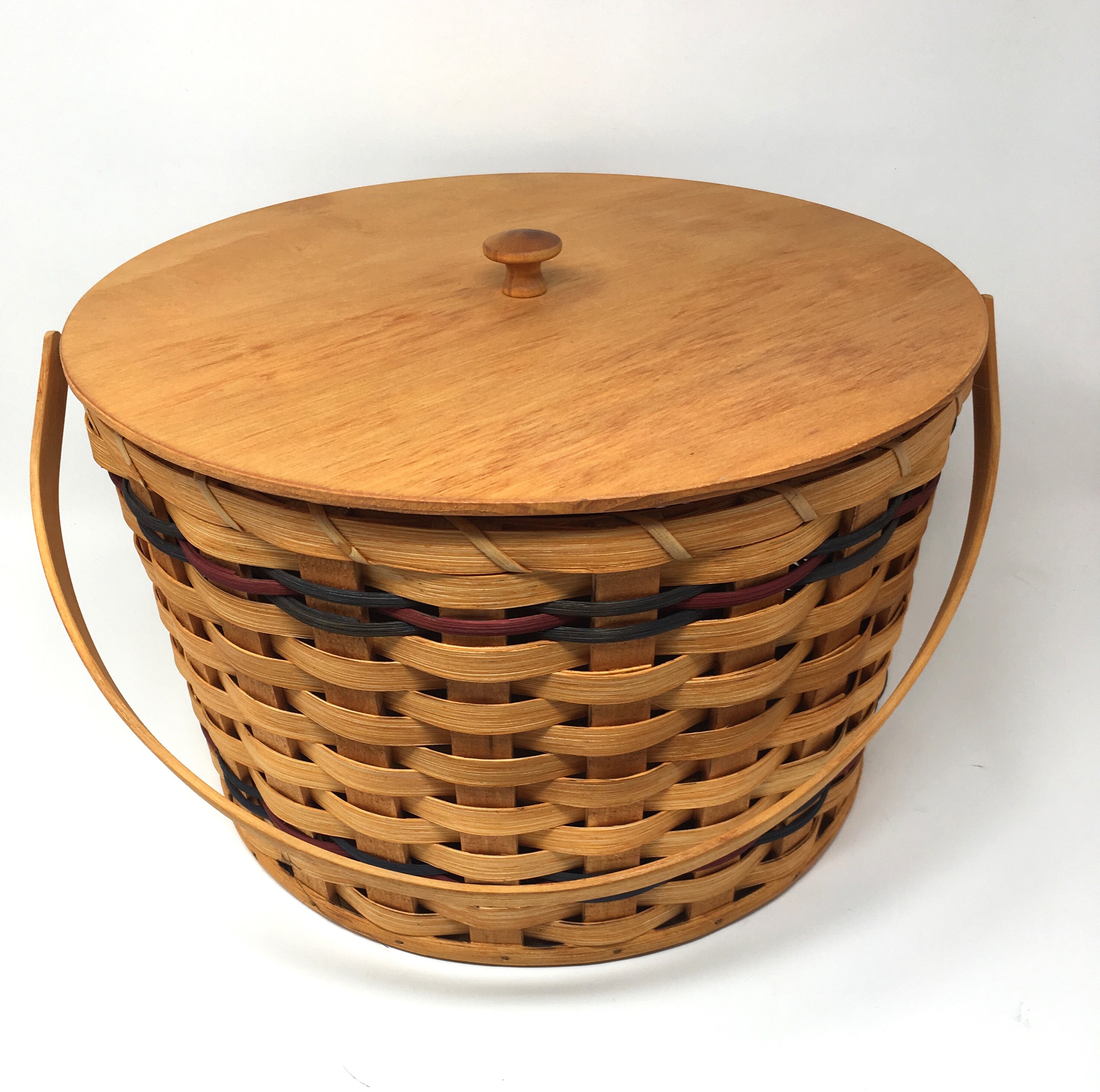 Amish Made Round Sewing Basket With Cover with Colored Weave | Etsy