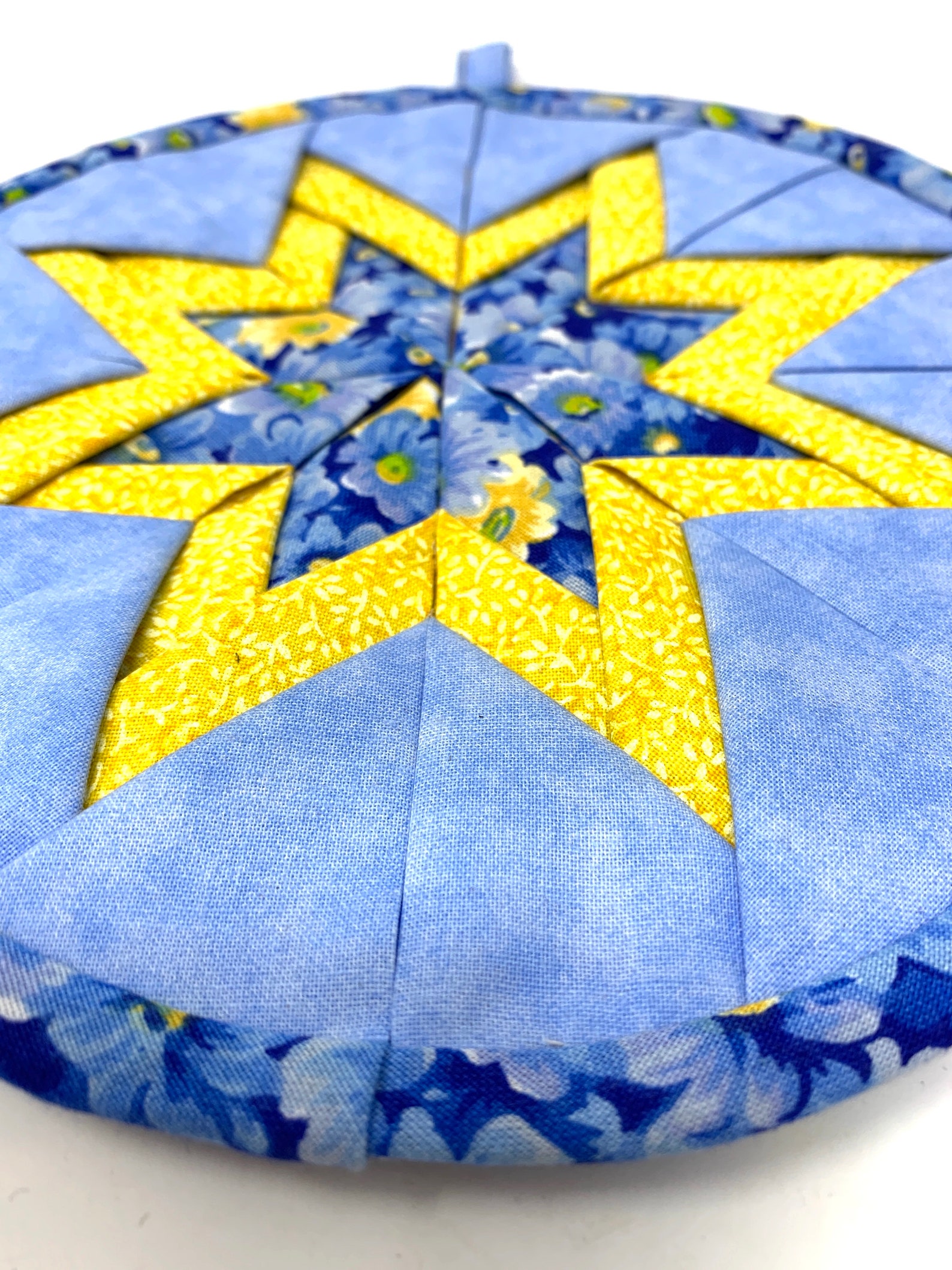 Amish Made Folding Star Potholder in Blue and Yellow | Etsy
