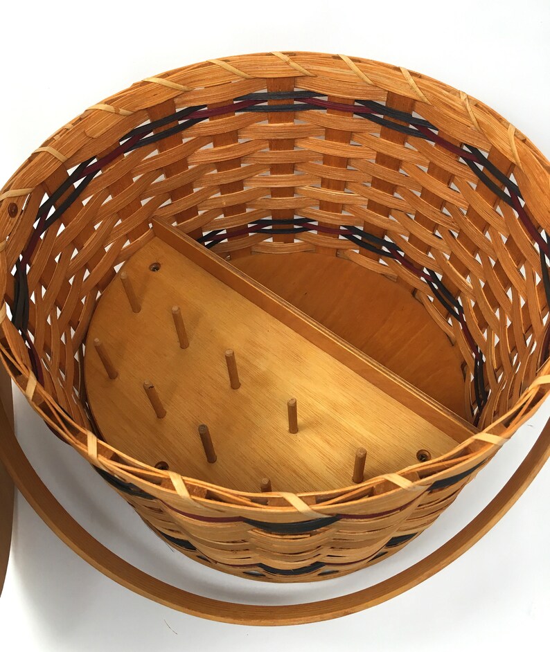 Amish Made Round Sewing Basket With Cover with Colored Weave Etsy