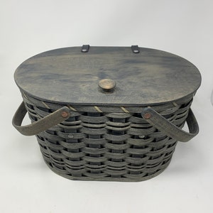 Amish Made Sewing Basket with Removable Tray in Blue/Gray Stain - Beautiful!