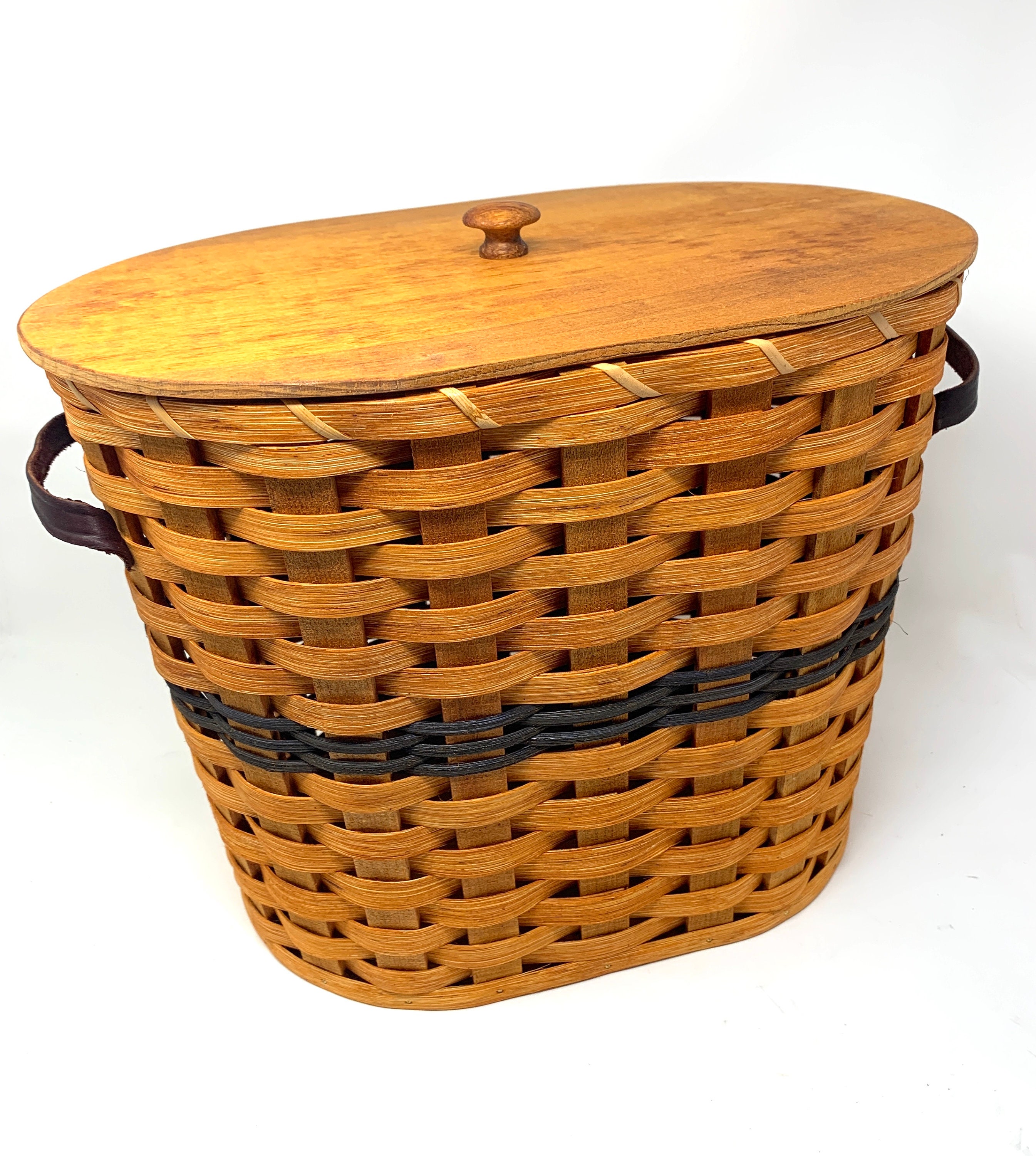 Amish Made Large Knitting Basket With Blue Weave and Cover Etsy