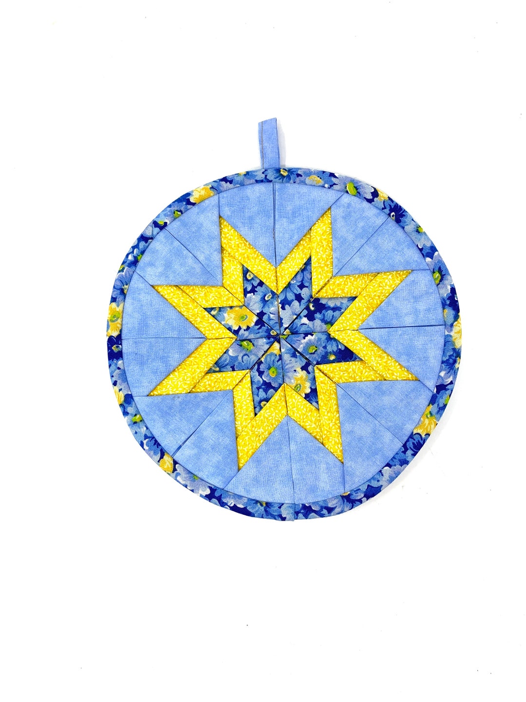 Amish Made Folding Star Potholder in Blue and Yellow - Etsy