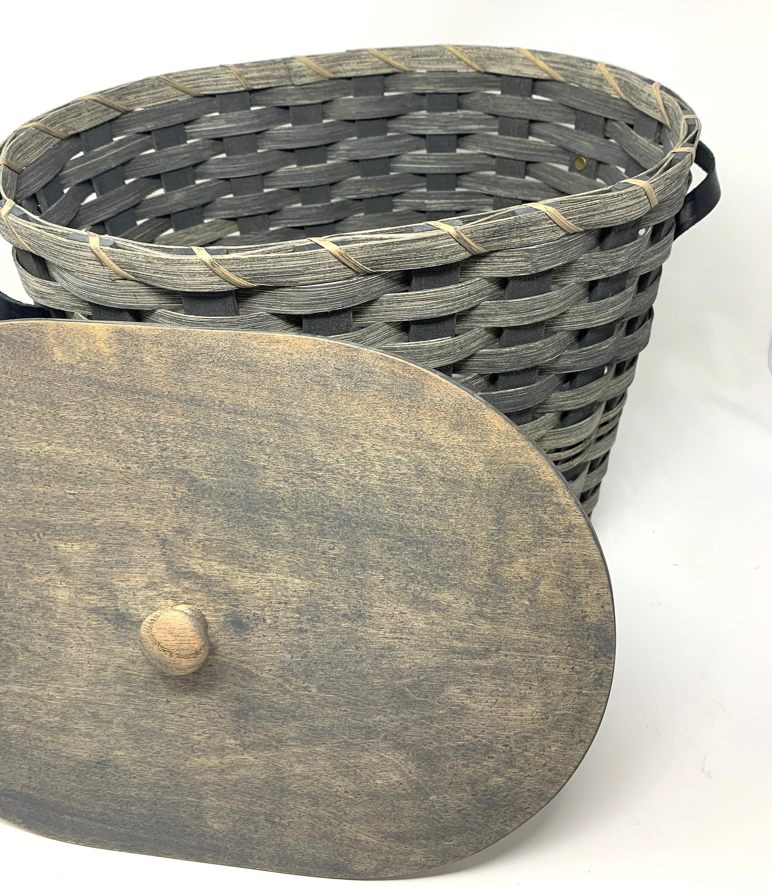 Amish Made Large Knitting Basket with Cover in Blue/Gray ...