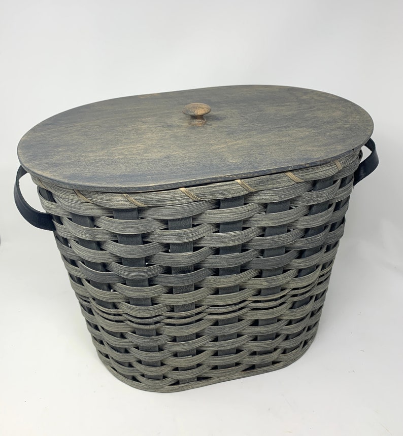 Amish Made Large Knitting Basket With Cover in Blue/gray Stain Etsy
