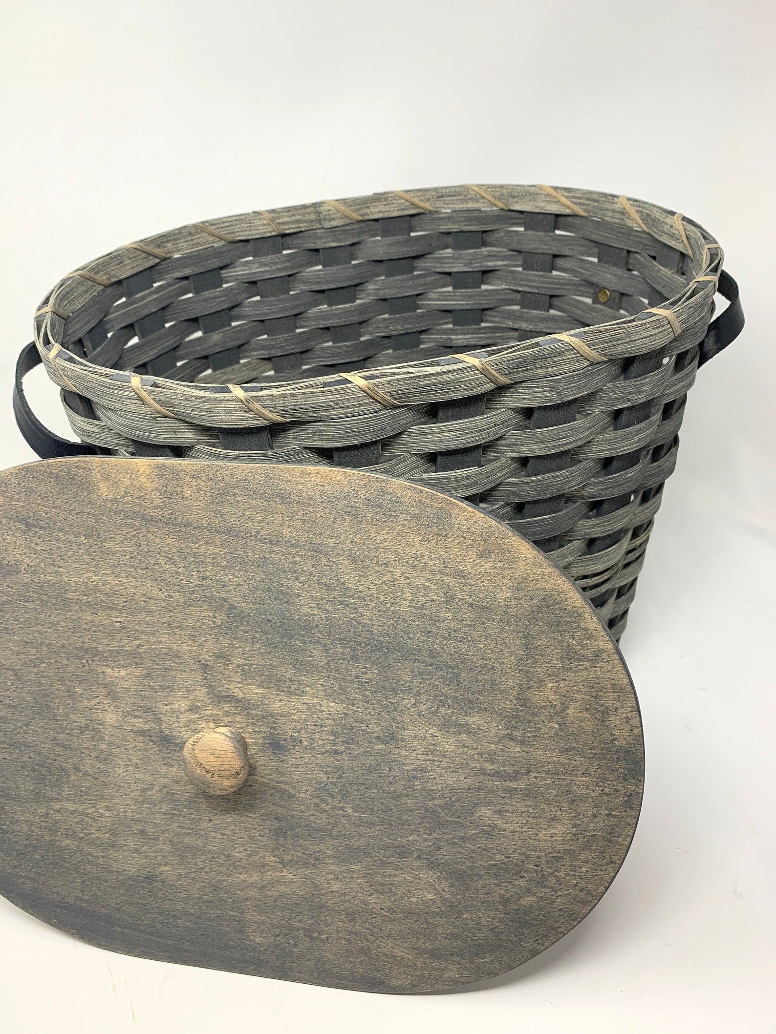 Amish Made Large Knitting Basket with Cover in Blue/Gray Stain Etsy