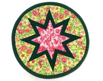 Amish Made Folding Star Potholder in Fun Green and Pink Colors