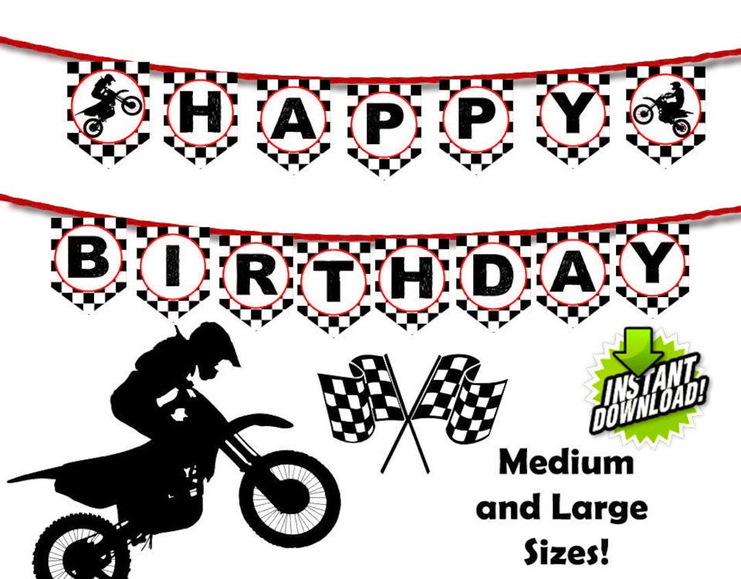 Motocross Banner, Red, Dirt Bike, Happy Birthday Banner, Racing Party