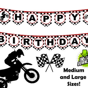 Motocross Banner, Red, Dirt Bike, Happy Birthday Banner, Racing Party, Dirt bike Birthday, Bunting, Sports Banner, Motorcycle Banner