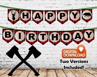 Lumberjack Happy Birthday Banner, Baby Shower, Decoration, Party Supplies