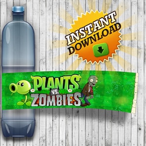Piante Vs zombie, etichette bottiglie d&#39;acqua stampabili, Stendardo Buon Compleanno, Download istantaneo, Decor partito