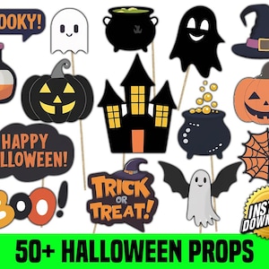Spooky Halloween Photo Booth Props: 50+ Printable Party Decorations (Digital Download)