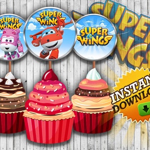 Super Wings druckbare Tasse Kuchen Deckel, alles Gute zum Geburtstag Banner, custom, Instant Download, Party-Dekor