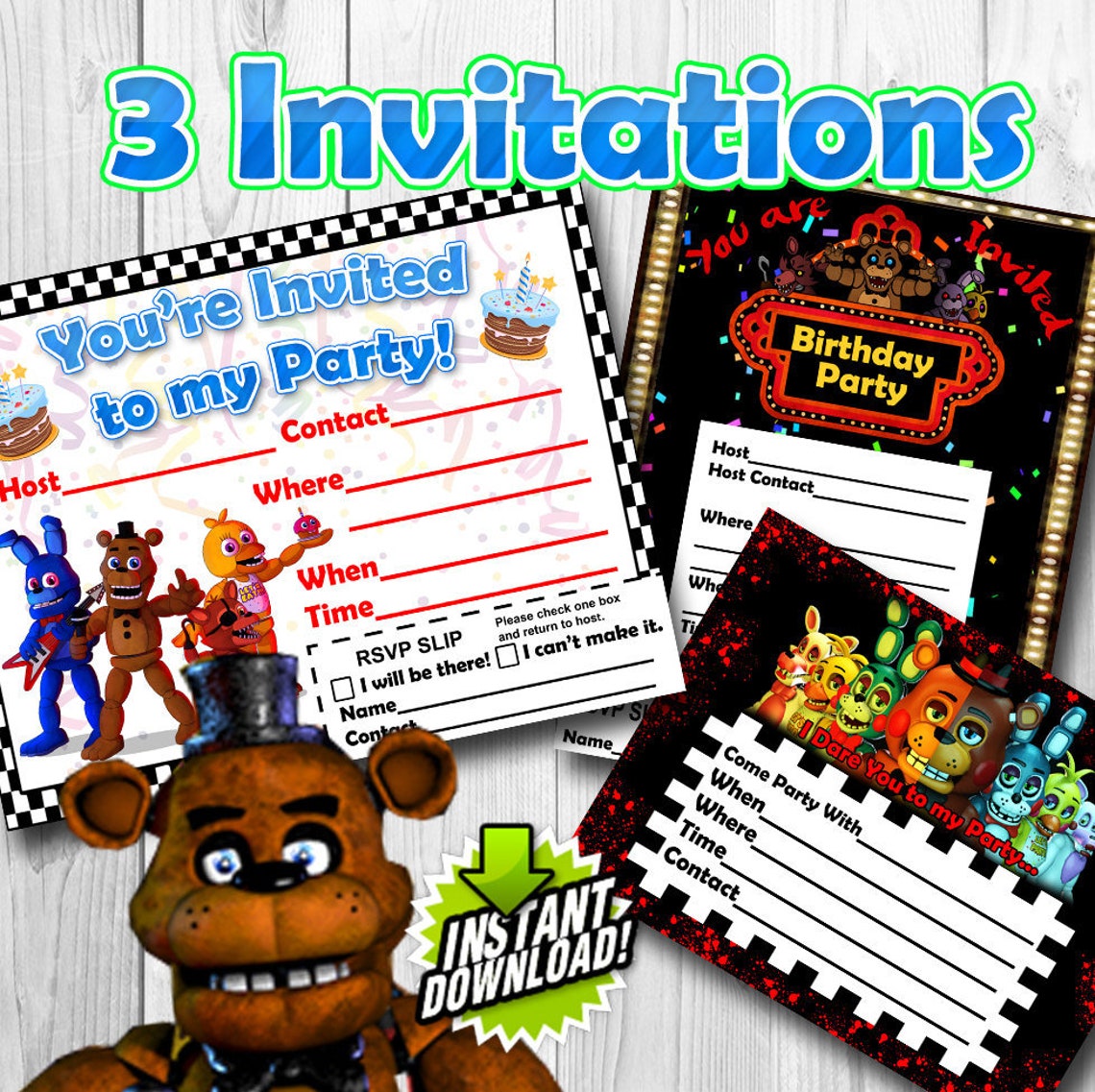 Five Nights at Freddy's FNAF Party Invitations Invites Etsy