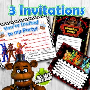 Five Nights at Freddy's, FNAF, Party Invitations, Invites, Blank ...